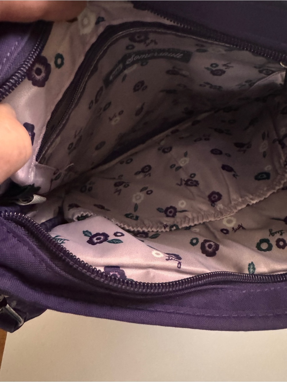 Lug Somersault Crossbody Bag Purple Quilted Organizer Travel Purse Floral Lining - Picture 7 of 14
